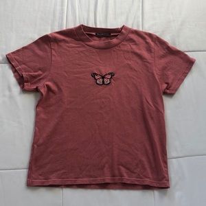 Pink Brandy Melville Tee w/ Butterfly Embroidery